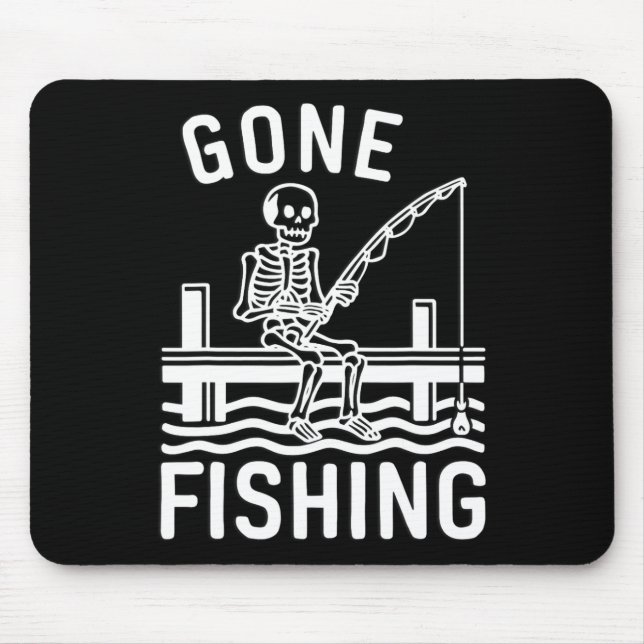Gone Fishing Skeleton Funny Halloween Fishing  Mouse Mat (Front)