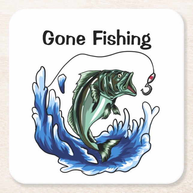 Gone Fishing   Square Paper Coaster (Front)