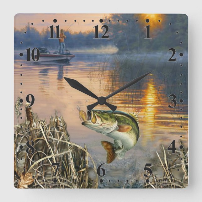 Gone Fishing Square Wall Clock (Front)