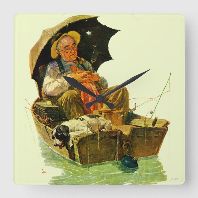 Gone Fishing Square Wall Clock (Front)