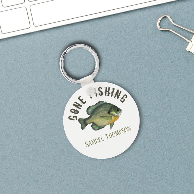 Gone Fishing Sunfish Fish Modern Fisherman Cute Key Ring (Gone Fishing Custom Keychain. )