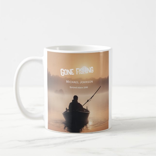 Gone Fishing Sunrise Retired Fisherman Gift Coffee Mug (Left)
