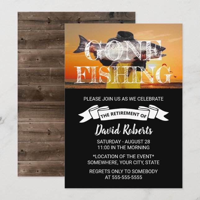 Gone Fishing Sunset Beach Retirement Party Invitation (Front/Back)