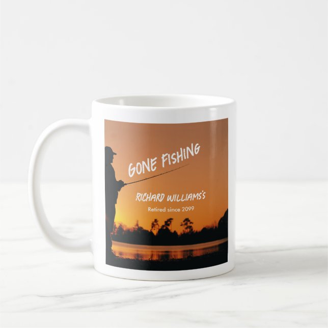 Gone Fishing Sunset Retired Fisherman Gift Coffee Mug (Left)