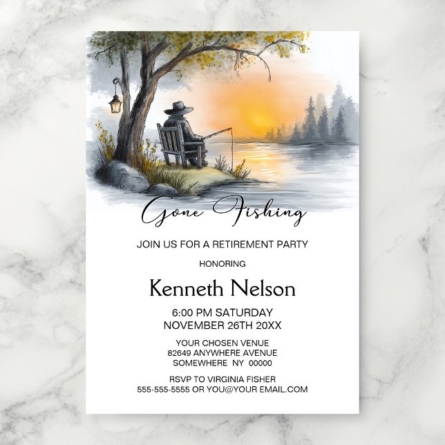 Gone Fishing Sunset Retirement Party Invitation (Creator Uploaded)