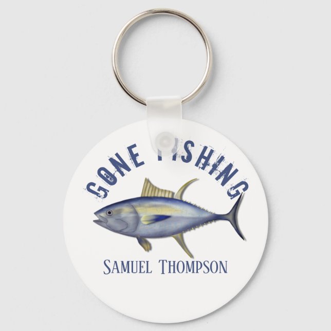 Gone Fishing Tuna Fish Modern Fisherman Cute Key Ring (Front)