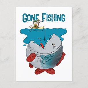 Gone Fishing Waiting For The Big Catch Cartoon Postcard