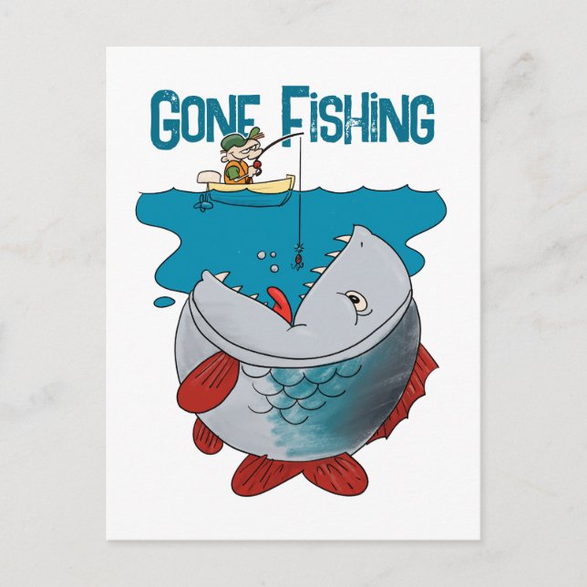 Gone Fishing Waiting For The Big Catch Cartoon Postcard (Front)