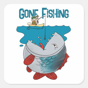 Gone Fishing Waiting For The Big Catch Cartoon Square Sticker