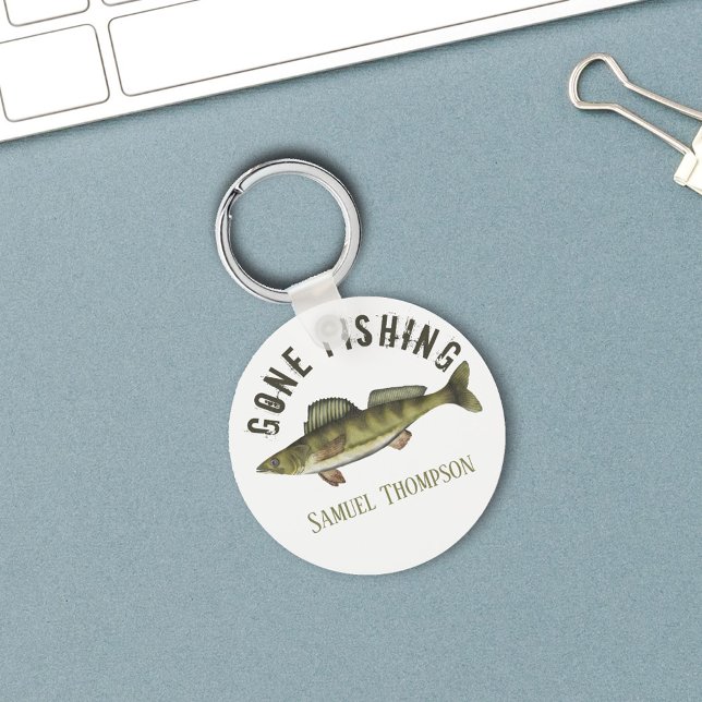 Gone Fishing Walleye Fish Modern Fisherman Cute Key Ring (Gone Fishing Custom Keychain)