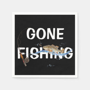 gone fishing with fish on hook napkin