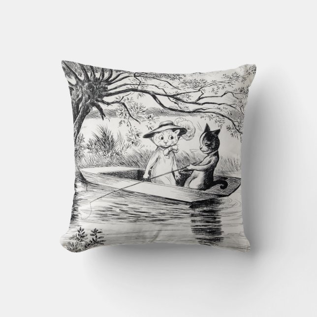 Gone Fishing with Lover, Louis Wain Cushion (Front)