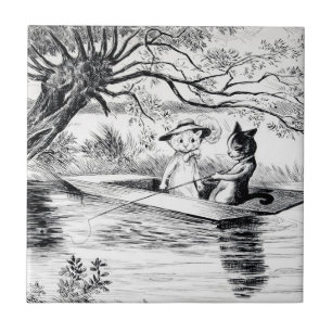 Gone Fishing with Lover, Louis Wain Tile