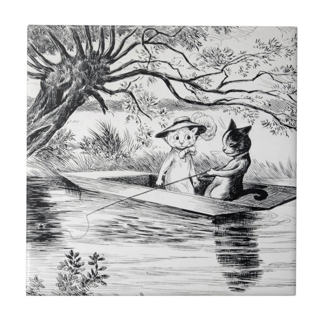 Gone Fishing with Lover, Louis Wain Tile (Front)