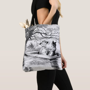Gone Fishing with Lover, Louis Wain Tote Bag