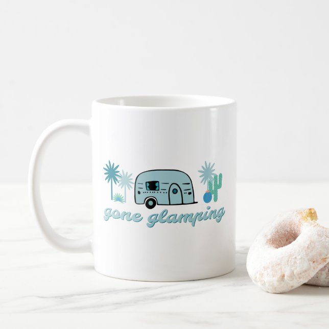Gone Glamping Camping RV Camper Adventure Quote Coffee Mug (With Donut)