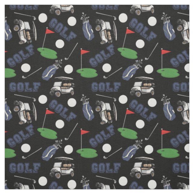 Gone Golfing on Black Fabric (Swatch)