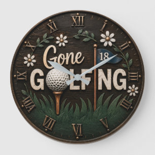 Gone Golfing Rustic Floral Golfer Gift Large Clock