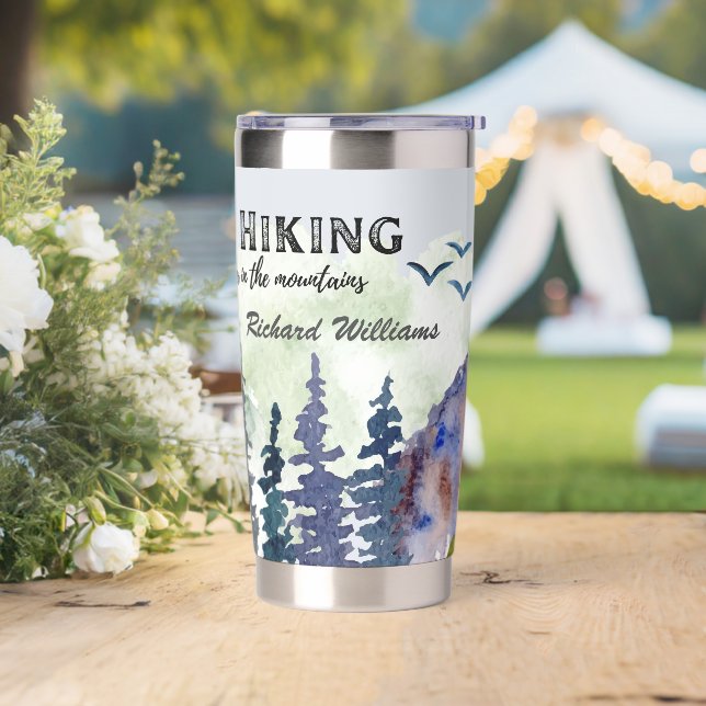 Gone Hiking Life is Better Mountains Watercolor  Insulated Tumbler (Wedding)