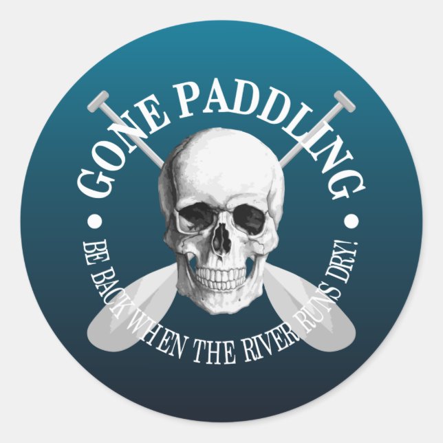 Gone Paddling (Skull) Classic Round Sticker (Front)