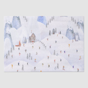 Gone Skiing For Christmas Snowy Mountain Skiers Tissue Paper