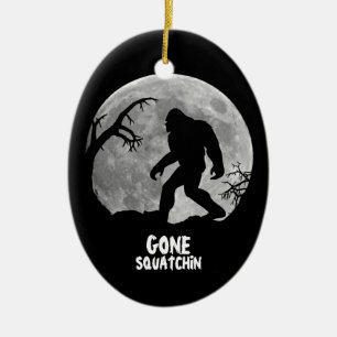 Gone Squatchin - Bigfoot silhouette with moon Ceramic Tree Decoration