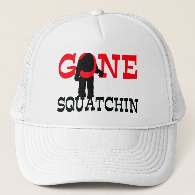 Gone Squatchin Bigfoot Trapped Trucker Hat (Front)