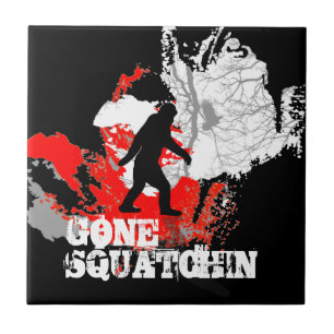 Gone Squatchin, black bigfoot Tile