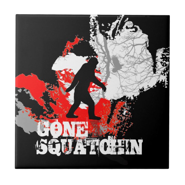 Gone Squatchin, black bigfoot Tile (Front)