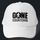 Gone Squatchin Black Trucker Hat<br><div class="desc">gone, squatchin, sasquatch, silhouette, black, bigfoot, big, foot, bobo, got, squatching, bfro, trucker, animal, planet, research, organisation, yeti, woodsbooger, sashquach, mysteries, lochness, monster, forest, , beasts, scary, got</div>
