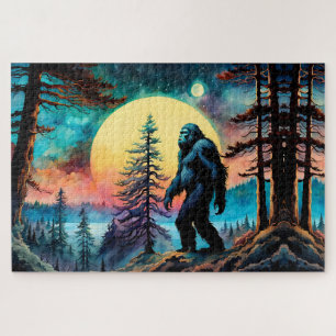 Gone Squatchin' Colorful Sasquatch Landscape Jigsaw Puzzle