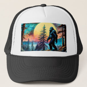 Gone Squatchin' Colourful Sasquatch Full Moon Trucker Hat