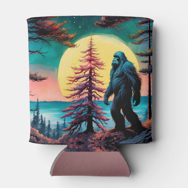 Gone Squatchin' Colourful Sasquatch Landscape Can Cooler (Back)