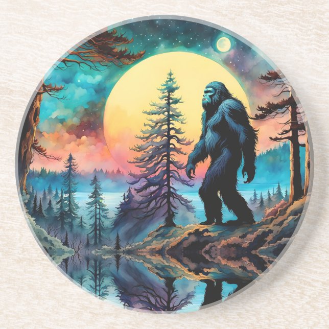 Gone Squatchin' Colourful Sasquatch Landscape Coaster (Front)