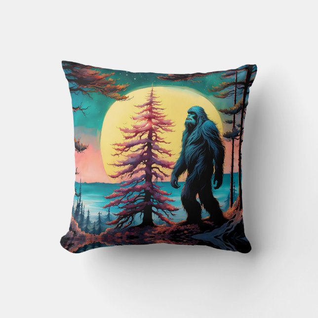Gone Squatchin' Colourful Sasquatch Landscape Cushion (Front)