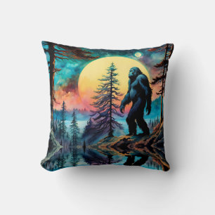 Gone Squatchin' Colourful Sasquatch Landscape Cushion