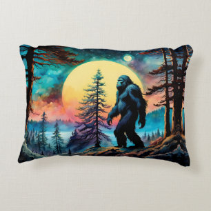 Gone Squatchin' Colourful Sasquatch Landscape Decorative Cushion