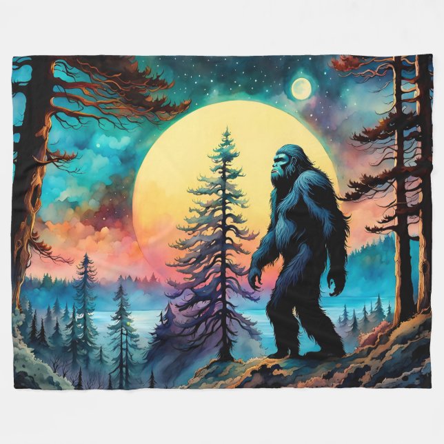 Gone Squatchin' Colourful Sasquatch Landscape Fleece Blanket (Front (Horizontal))