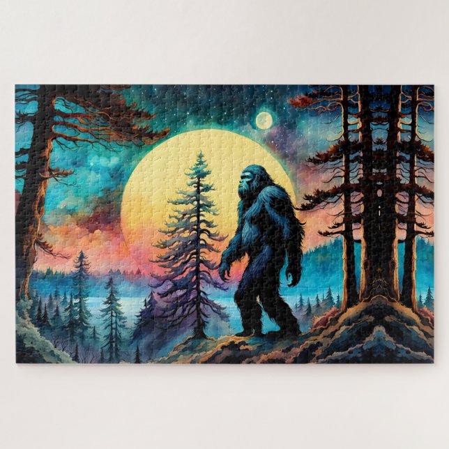 Gone Squatchin' Colourful Sasquatch Landscape Jigsaw Puzzle (Horizontal)
