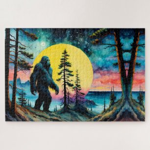 Gone Squatchin' Colourful Sasquatch Landscape Jigsaw Puzzle