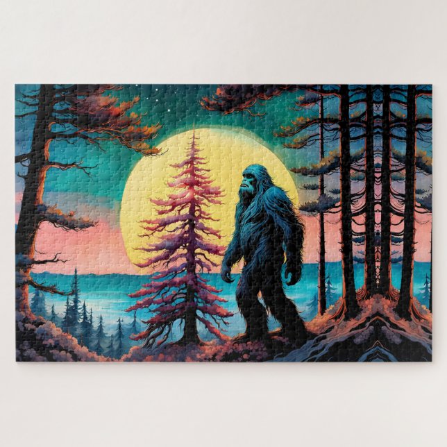 Gone Squatchin' Colourful Sasquatch Landscape Jigsaw Puzzle (Horizontal)