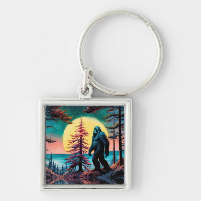 Gone Squatchin' Colourful Sasquatch Landscape Key Ring (Front)