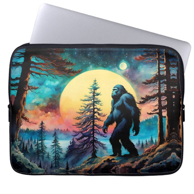 Gone Squatchin' Colourful Sasquatch Landscape Laptop Sleeve (Front)