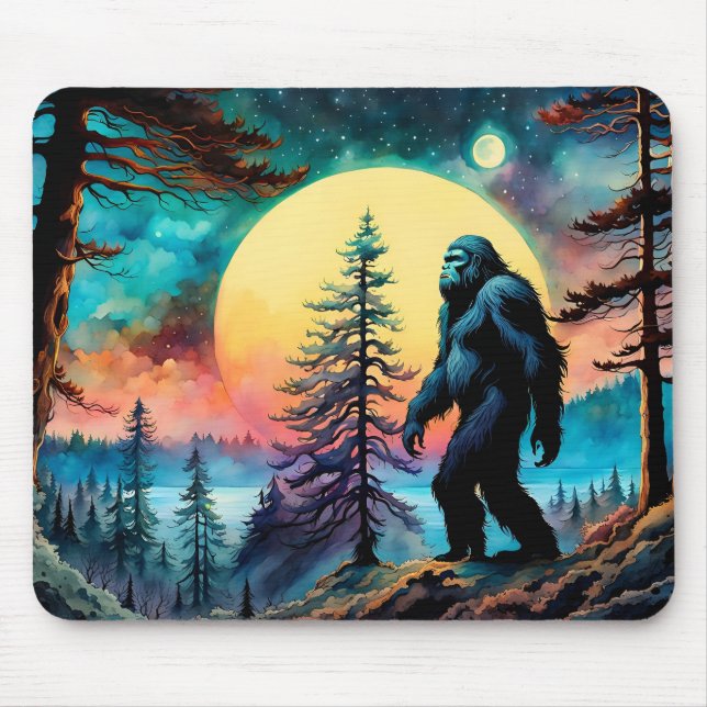 Gone Squatchin' Colourful Sasquatch Landscape Mouse Mat (Front)