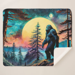 Gone Squatchin' Colourful Sasquatch Landscape Sherpa Blanket