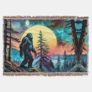 Gone Squatchin' Colourful Sasquatch Landscape Throw Blanket