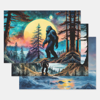 Gone Squatchin' Colourful Sasquatch Landscape Wrapping Paper Sheet