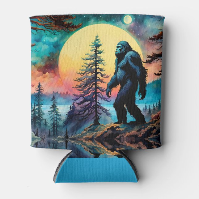 Gone Squatchin' Colourful Sasquatch Moon Can Cooler (Front)