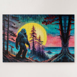 Gone Squatchin' Colourful Sasquatch Night Landscap Jigsaw Puzzle