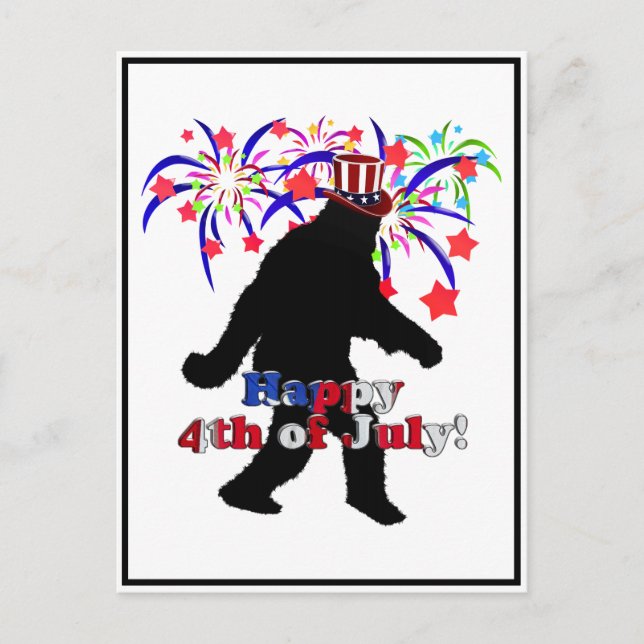 Gone Squatchin  for 4th of July (Text & Fireworks) Postcard (Front)